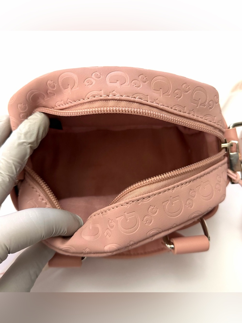 GUESS Pink Embossed Mini Crossbody Bag with Branded Strap - Picture 8 of 12